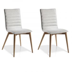 Chaise en tissu capitonné beige et pieds plaqués noyer