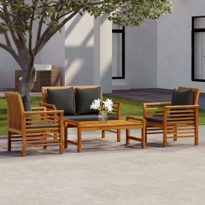 VidaXL Salon de Jardin 4 pcs avec Coussins Mobilier de Patio Meubles de Terrasse Moblilier de Jardin Meubles d'Extérieur Bois Massif d'Acacia