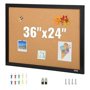VEVOR Tableau en Liège 61 x 91 cm Tableau d'Affichage avec Cadre en MDF Panneau d’Affichage en Liège Haute Densité Auto-Réparatrice 10 Punaises pour Épingler Mémo Notes Photos Bureau Maison Classe