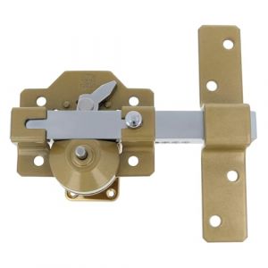 Amig - Verrou à appliquer Mod.2 pour portes | Avec bouton d'ouverture, pêne de sécurité et levier de verrouillage | Acier | Finition Martelée | Inclut 5 clés à points | 88 x 153 mm