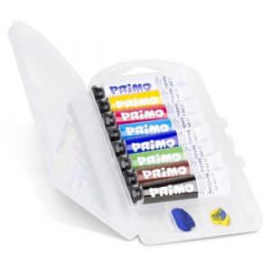 PRIMO - Températures pour enfants +3 Ans, 8 Tubes de 12ml, Couleurs Diluables à l'Eau, Acryliques denses et Couvrantes pour Tissus, Papier, Verre, Parfaites pour les Loisirs Créatifs