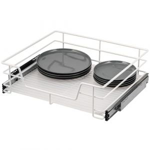 Bremermann Tiroir t&eacute;lescopique 60 cm avec &eacute;tag&egrave;re tiroir de cuisine pour &eacute;quipement ult&eacute;rieur tiroir darmoire en m&eacute;tal blanc