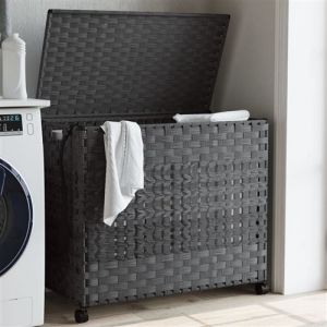 VidaXL Panier à linge avec roulettes gris 66x35x60 cm résine tressée
