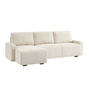 Sweeek - Canap&eacute; d'angle gauche 3 places tissu l 260 x p 88 / 139cm / x h 87cm - Dany en Tissu Blanc cass&eacute;