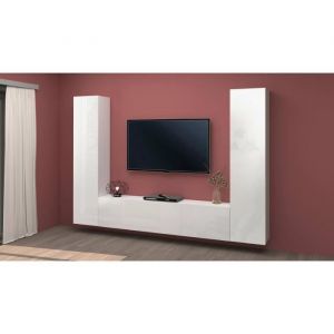 Dmora Meuble Mural Giordano, Ensemble de salon Meuble TV avec 3 portes, Meuble de salon polyvalent, cm 260x30h180, Blanc brillant