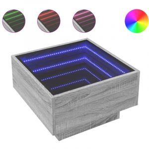 VidaXL Table basse avec LED sonoma gris 50x50x30 cm bois d'ingénierie, table d'appoint, table de salon, table latérale, bout de canapé, table centrale