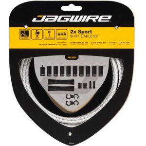 Jagwire 2X Sport Shift Set de câble de dérailleur pour Shimano/SRAM, braided white Câbles & Gaines