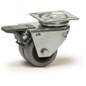 2GT Roulette jumelée pivotante à frein Ø75 fixation à platine, caoutchouc gris moyeu à billes
