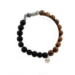 Bracelet Labradorite de Finlande + Perles Onyx noir mat + bois 8 mm - A Bijoux