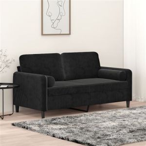 VidaXL Canapé 2 places avec oreillers décoratifs noir 140 cm velours