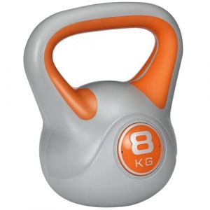 Kettlebell 8 Kg - haltère boule - poignée ergonomique - pu gris orange