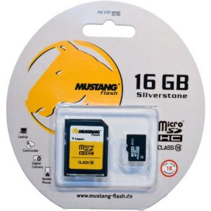 Image de Mustang SD16GTFCL10MU-R - Carte mémoire microSDHC Silverstone CI 16 Go classe 10 avec adaptateur SD