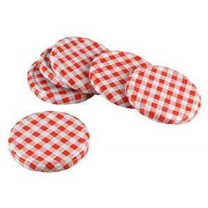 Fackelmann Couvercles à Visser pour Bocal Carreau 8,2cm 6 Pieces Rouge/Blanc Fer, 8,2 x 8,2 x 1 cm - 48310