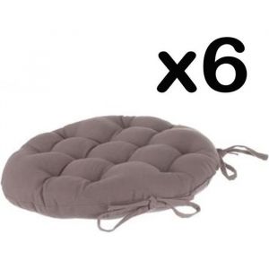 Pegane Lot de 6 galettes de chaise ronde en coton coloris taupe - Diamètre 38 cm