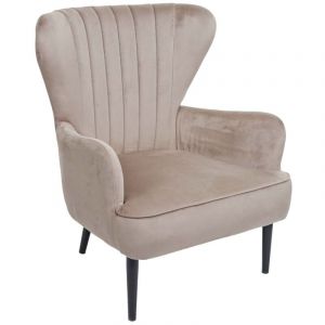 Décoshop26 Fauteuil longue cocktail chaise rembourrée dossier haut en velours taupe coutures décoratives 040006388