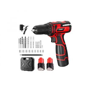 Casals Perceuse à percussion 12V 1400 rpm 2 Batteries 2.0 Ah Long Life Battery Electronic Trigger 15 Drill Bits + 9 Wrenches + 2 Bits + Flexible Shaft +