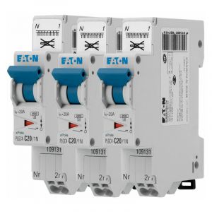 Eaton Lot de 3 disjoncteurs auto 20A PLG, Ph+N, borne &agrave; ressort, 4,5kA (EN 60898) courbe C