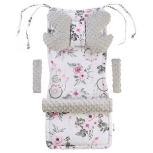 Medi Partners Coussin universel pour le siège et la poussette 5 pièces insert de poussette superposition pour ceintures + pour le serre-tête Minky Coton (Catchers et fleurs avec gris Minky)
