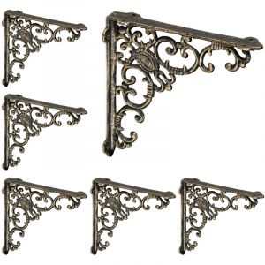 Relaxdays Querre étagère murale, lot de 6, ancien, support en fonte de fer, ornements baroques, bronze