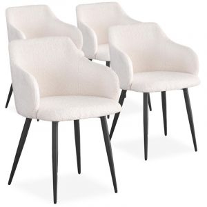 Cotecosy Lot de 4 chaises Paoline Tissu Bouclette Cr&egrave;me