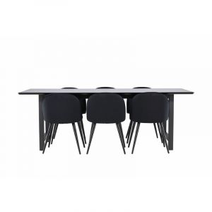 Oslo ensemble pour salle à manger table de salle à manger 100x220cm noir et 6 Skagen chaise velours noir.