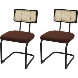 Lot de 2 chaises de salle à manger cuisine en bois rotin metal tissu/te par tile marron boucle