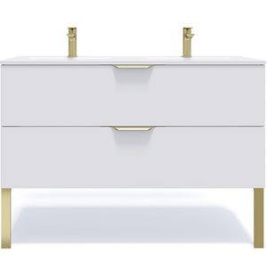 Meuble salle de bain double vasque 120cm 2 tiroirs Blanc