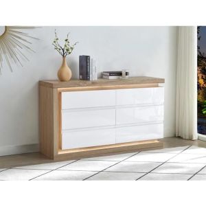 Commode 6 tiroirs - Avec LEDs - MDF - Blanc laqué et naturel - FLARANCIA