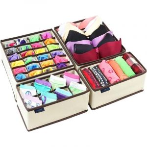 Lot de 4 rangements pliables pour tiroir - Pour sous-vêtements, chaussettes, cravates, écharpes et mouchoirs - Boîtes avec cloisons de séparation