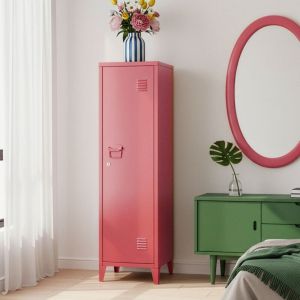 Armoire &agrave; casier Kurikka m&eacute;tallique v&eacute;rouillable 137 x 38 x 38 cm rouge past&egrave;que [en.casa]