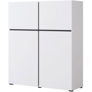 Meublorama - Buffet haut coloris blanc et noir L120xH140xP40 collection havana. Bahut haut design avec 4 portes.