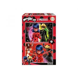 Educa Pack 2 puzzles 48 pieces miraculous : ladybug chat noir rena rouge - fille garcon - des 5 ans - set puzzle enfant + carte
