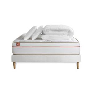 Pack matelas sommier Blanc Le Paisible Mémoire de forme avec 2 oreillers et couette