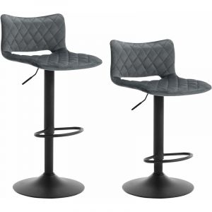 WOLTU Lot de 2 Tabourets de Bar Pivotants, R&eacute;glable en Hauteur, Chaise de Salle &agrave; Manger en Velours, Gris fonc&eacute; W0ATT0187-2