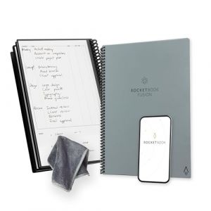 Rocketbook Fusion Agenda Non Dat&eacute; R&eacute;utilisable, Taille Letter 21 cm x 29,7 cm, Gris - Objectifs, Calendrier Mensuel et Hebdomadaire, &laquo; To-Do Lists &raquo; Quotidiennes, Pages Lign&eacute;es et Pointill&eacute;es