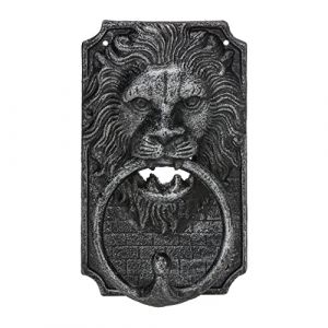 Relaxdays Heurtoir de porte, lion imposant, en fonte, design vintage, H x L x P : env. 19,5 x 12 x 6 cm, argenté