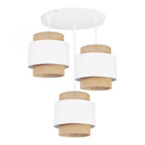 Light-Home Boho Abat Jour Suspension Luminaire Lustre - E27 - À 3 Lumières - Ovale - Blanc et Jute