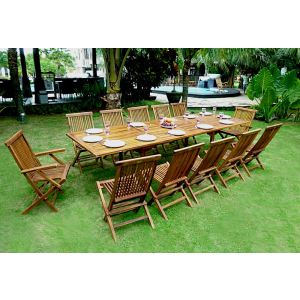 Image de Wood-en-stock Table de jardin en teck huilé avec 10 chaises et 2 fauteuils pliants