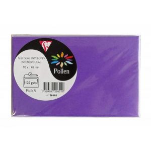 Clairefontaine 26601C - Un sachet de 5 enveloppes Pollen auto-adh&eacute;sives 9x14 cm 120g, Violine