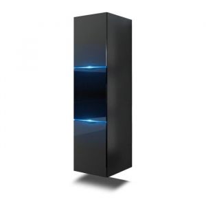 Colonne de salle de bain suspendu, collection RAVEN, coloris noir mat et noir brillant, id&eacute;al pour une salle de bain design