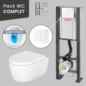Pack WC Bâti universel Wirquin Pro + Cuvette CLARIO sans bride + Plaque blanche