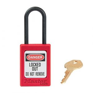 Master Lock Cadenas de consignation Zenex thermoplastique diélectrique rouge, 35 mm de large avec anse en nylon de 38 mm, système sans retenue de clé, s'entrouvrant