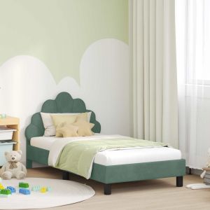 VidaXL Cadre de lit enfant moderne - 80x160 cm - Vert Mer - Velours - Bois ding&eacute;nierie - Poches de rangement