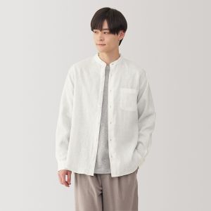 Chemise &agrave; col mao en lin lav&eacute; pour homme