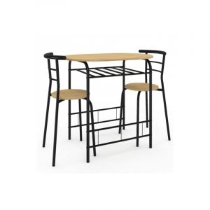 Idmarket Ensemble table LYNETH 2 personnes + 2 chaises bois et métal noir
