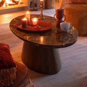 M&S Table basse ovale 130x68x41 cm en mabre et manguier marron