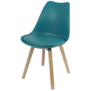 Chaise scandinave bleu canard avec coussin