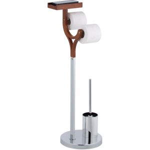 Relaxdays Serviteur WC Non Fixe, Brosse, Porte-Brosse, étagère, H x L x P : 84 x 25 x 30 cm, argenté et Marron
