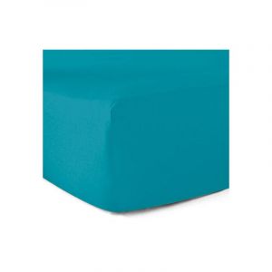 Drap-housse 100% coton 57 Fils Bleu turquoise 180 x 200 cm - Bonnet 30 cm