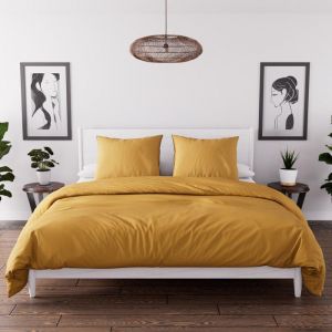 Intemporel Soleil D Ocre - Parure housse de couette en microfibre lavée 240x220 cm boheme Miel - Jaune
